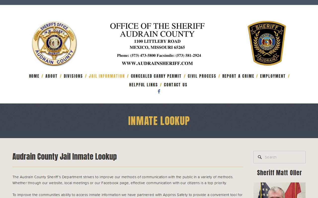 Audrain County arrest lookup notice for the MobilePatrol current jail roster