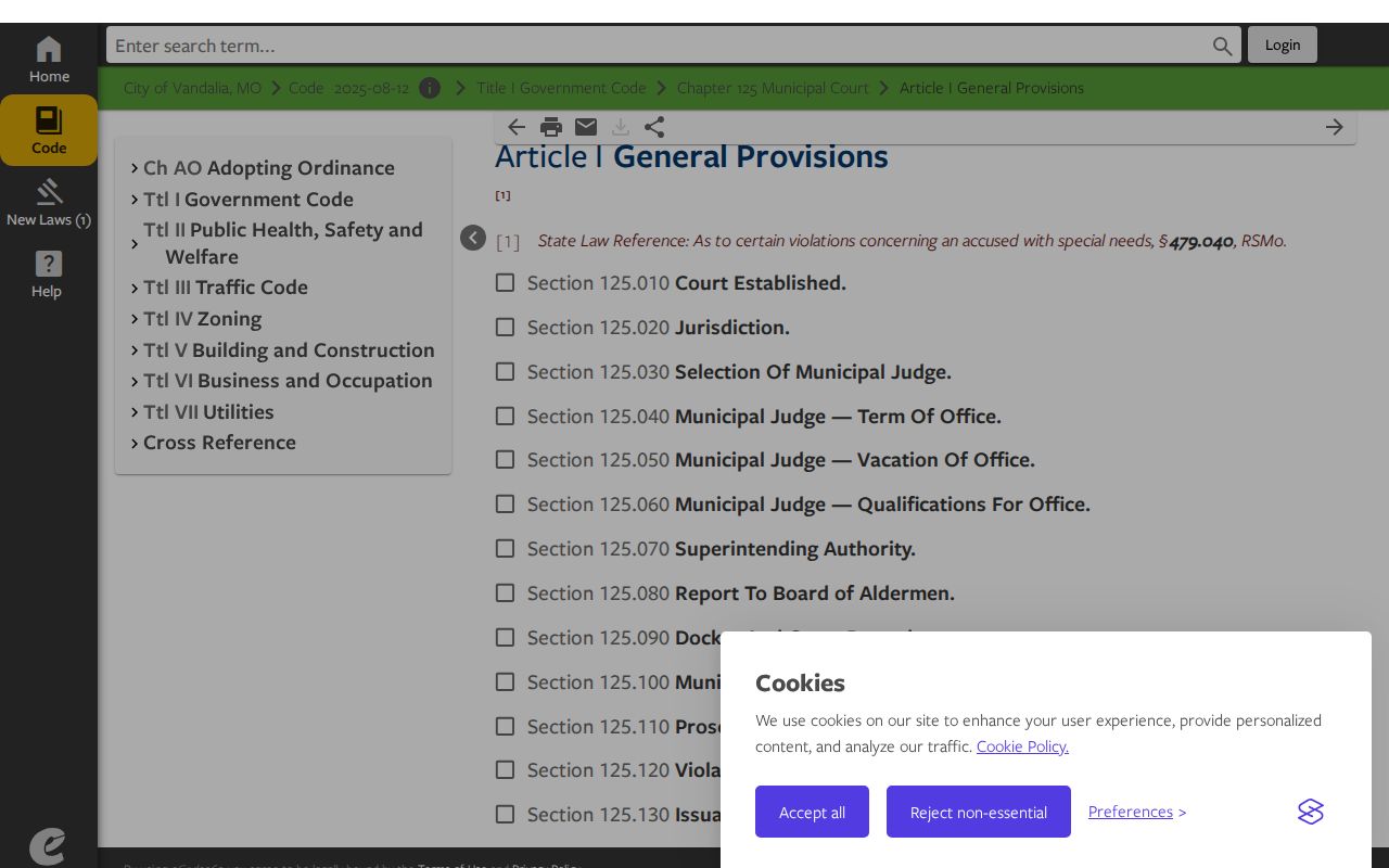 Vandalia municipal code rules for Audrain County criminal court records