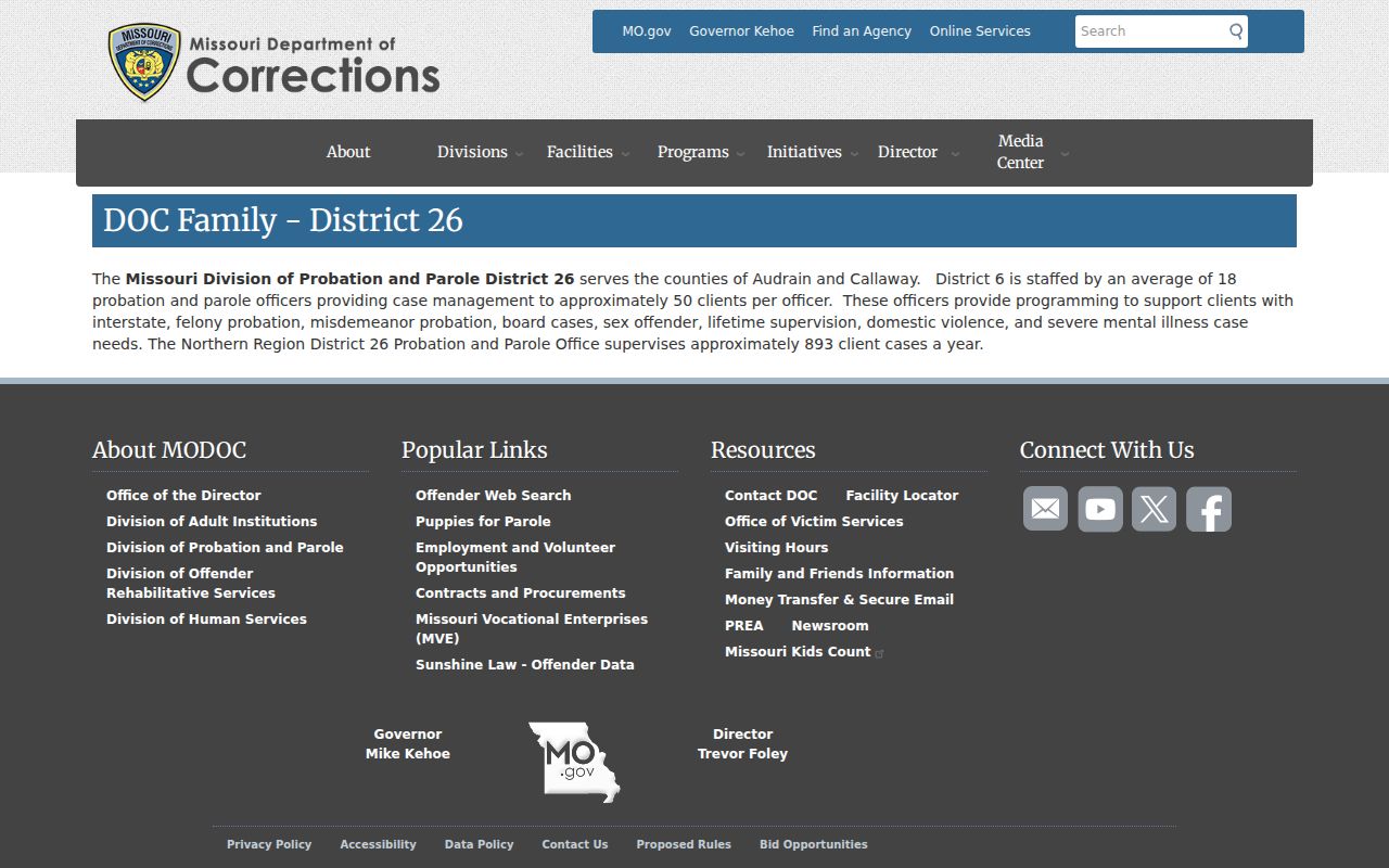 Audrain County criminal supervision records through Missouri DOC District 26